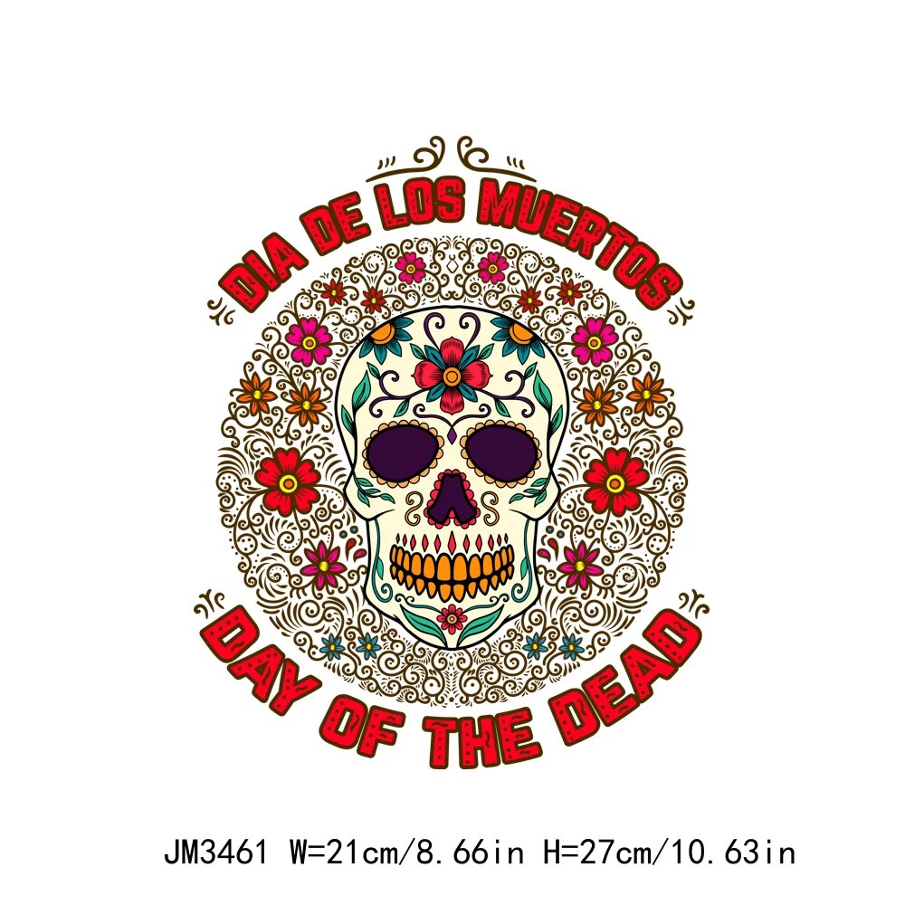 High Quality Mexican Day of the Dead DIY Heat Transfer Iron On Decals Clothes Logo Sticker Washable Thermal Printing Patch