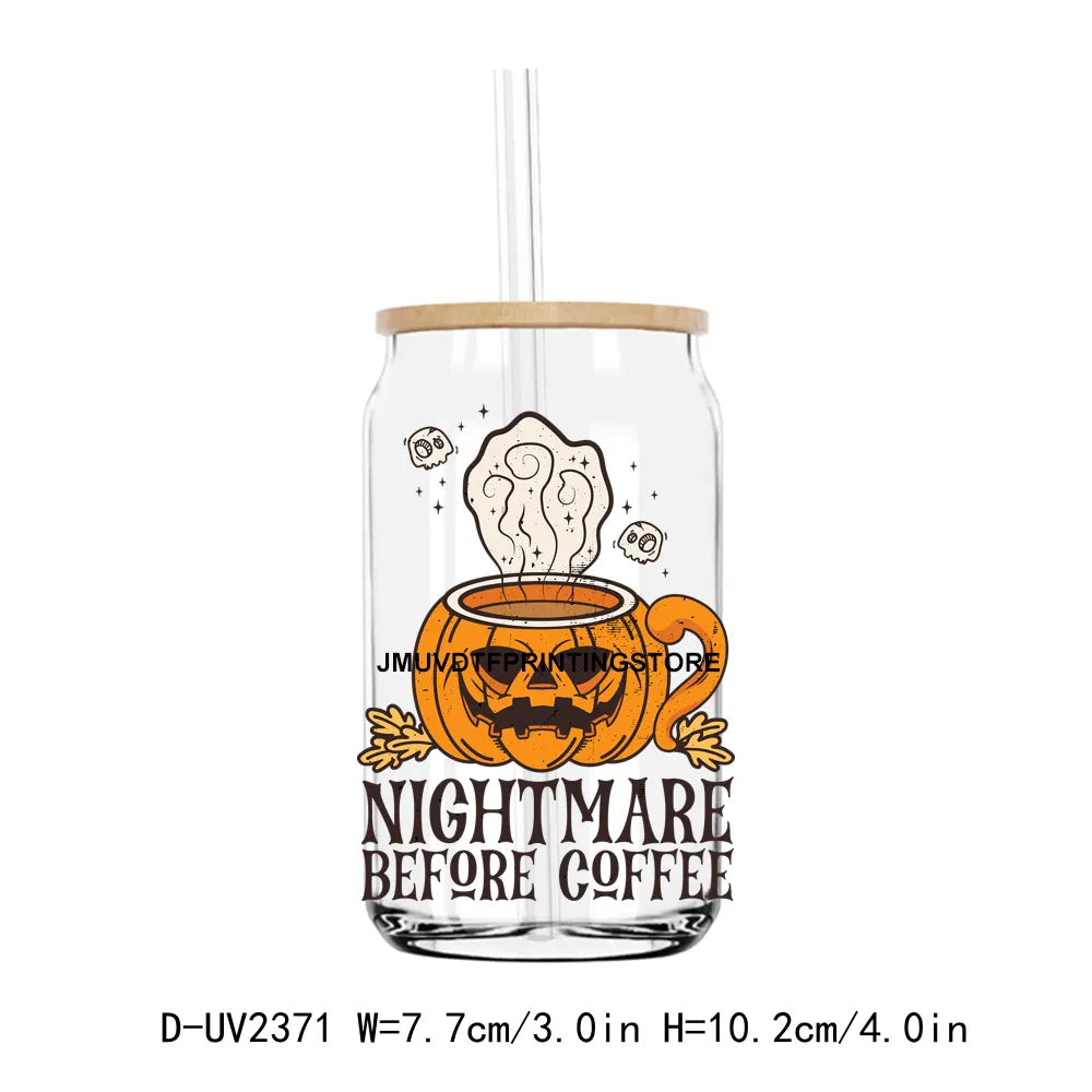 Retro Nightmare Before Coffee UV DTF Transfers Stickers Decals For Libbey Cold Cups Mugs Tumbler Waterproof DIY Craft