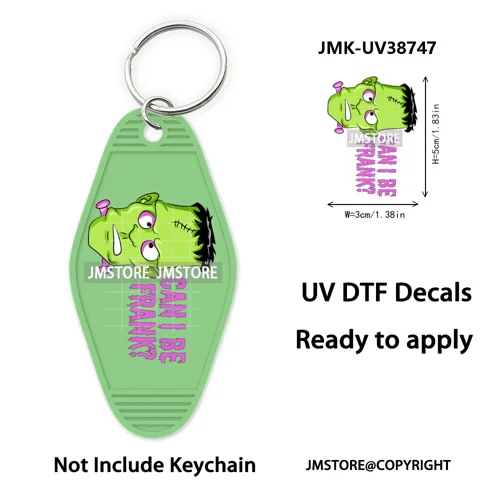 Funny Halloween Skull Skeleton Ghosts UV DTF Motel Keychain Wraps Ready To Apply Waterproof High Quality Hotel Keychain Decals