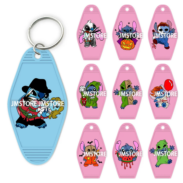 Horror Cartoon Character Halloween High Quality UV DTF Sticker Decal For Motel Hotel Keychain WaterProof Custom Spooky Season