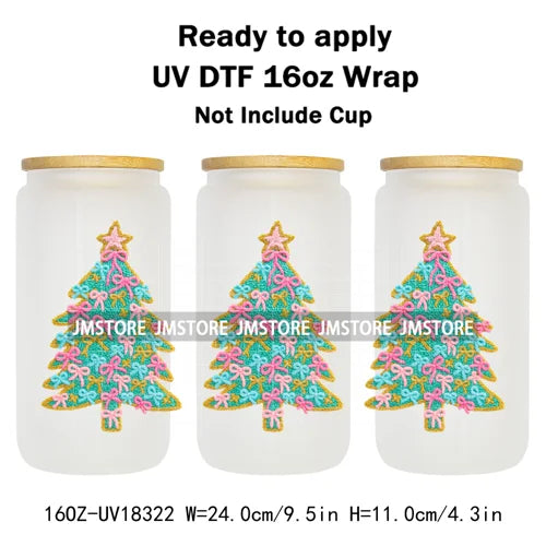 Faux Yarn Christmas Santa Claus Tree UV DTF Stickers Ready To Apply Cup Wrap Custom Labels DIY Craft For Libbey Glass Can Mugs