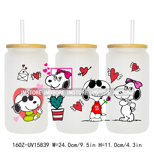 Cartoon Dog Valentine's Day UV DTF Stickers Ready to Transfer Cup Wrap Custom Labels DIY Craft For Libbey Glass Can Mug Tumbler