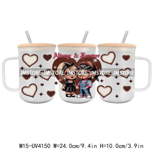 Horror Valentine Cartoon Couple UV DTF Sticker For 15OZ Mug Libbey Glass Cup Can Wrap Transfer Stickers Custom Labels DIY Logo