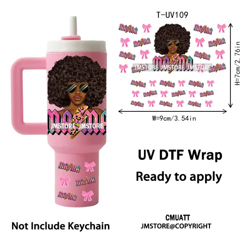 Black Mom Queen Afro African Custom UV DTF Stickers Print Tumbler Wraps Ready to Transfer Waterproof For Mini Tumbler Keychain