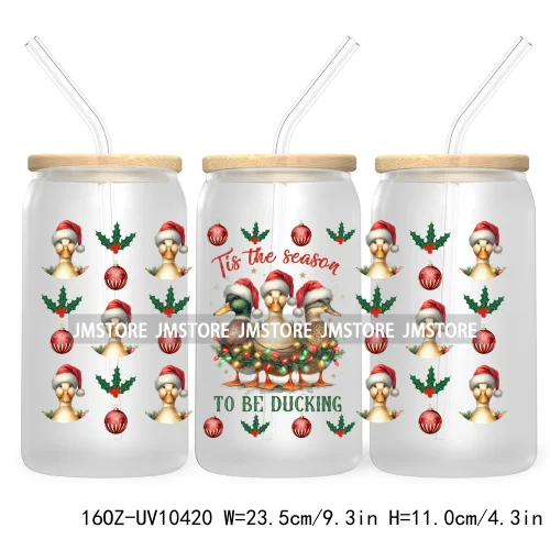 Christmas Girly Coquette Bow 16OZ UV DTF Cup Wrap Transfer Stickers Custom Labels For Libbey Glass Can Candy Cane Tis The Season