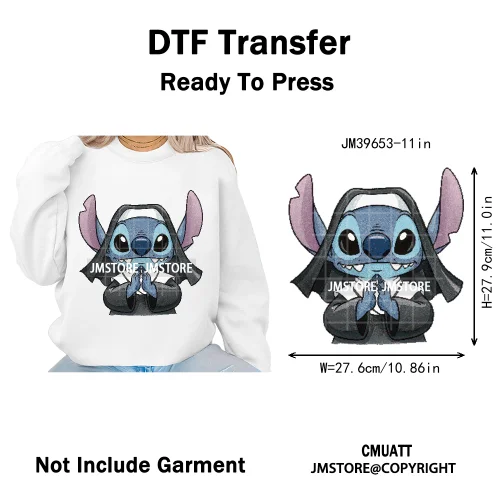 Spooky Scary Cute Cartoon Blue Animal Halloween Horror Vibes Iron on DTF Washable Transfers Stickers Ready to Press for Clothing