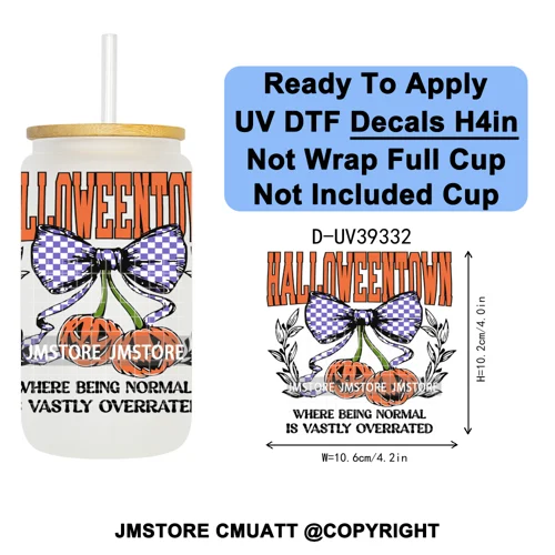 Stay Spooky Halloween Horror Pumpkin Coquette UV DTF Decals Ready To Apply Waterproof Transfer Sticker For 16OZ Libbey Glass Can