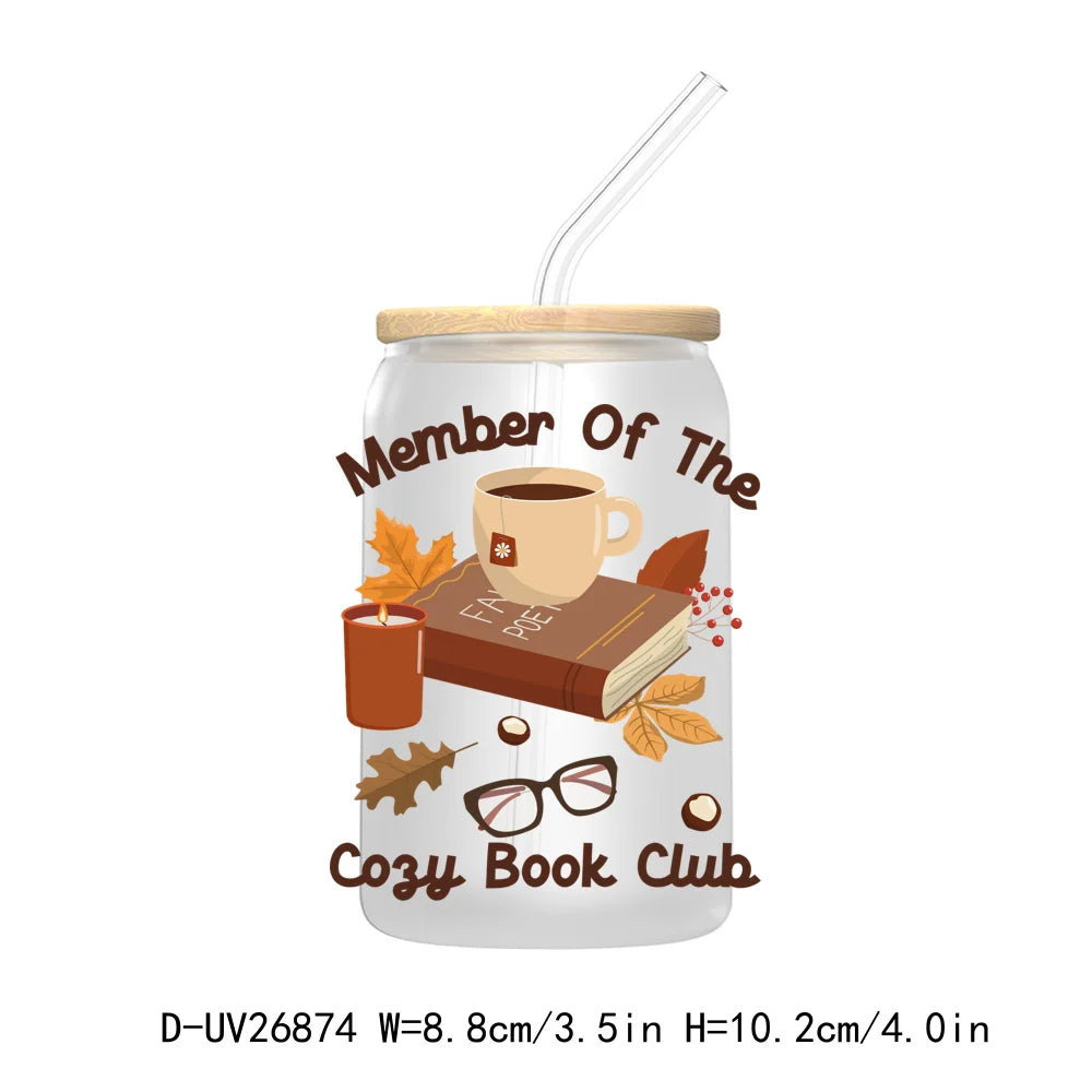 Fall Pumpkin Spice Cozy Readers Bookish Club UV DTF Transfer Stickers Decals For Libbey Cold Cups Mugs Tumbler Waterproof Craft