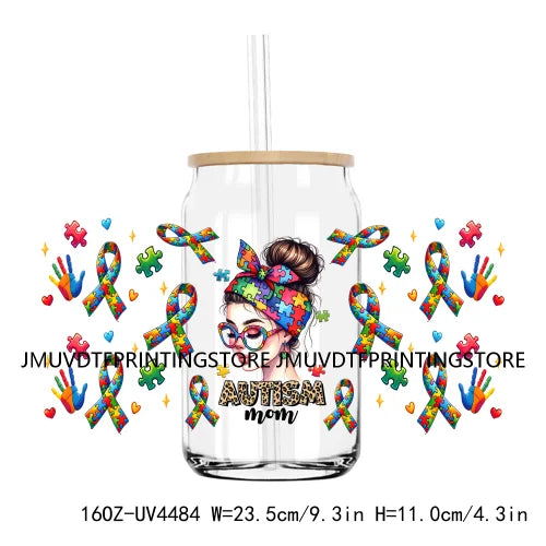 In My Autism Mom Era 16OZ UV DTF Cup Wrap Transfers Stickers Custom Labels Waterproof Logo For Libbey Glass Can Awareness Month