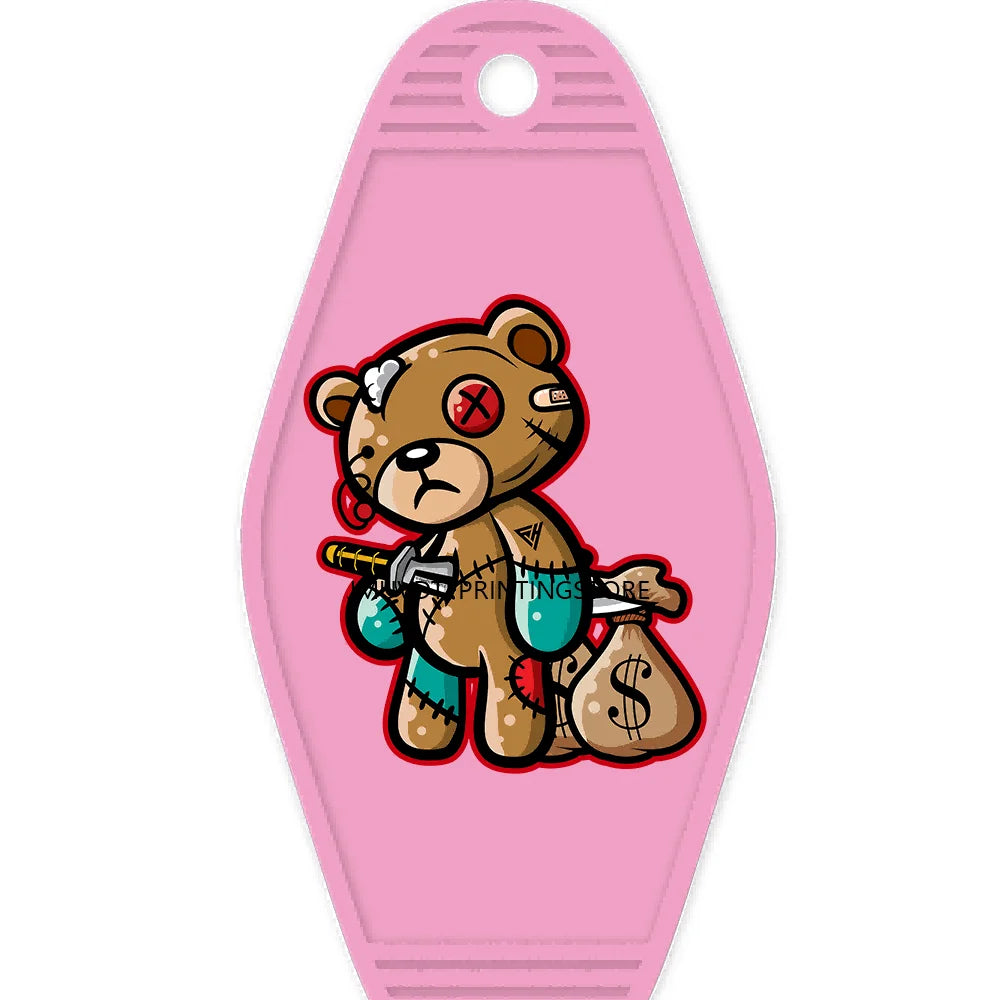 Heartless Teddy Bear High Quality WaterProof UV DTF Sticker For Motel Hotel Keychain Hustle Hard Money Bears