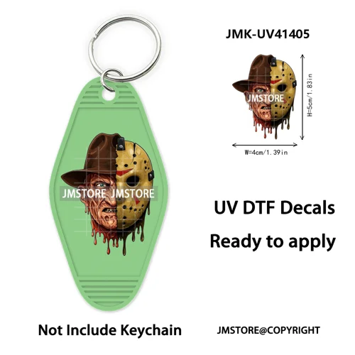 Halloween Horror Killer Energy Drink UV DTF Motel Keychain Decal Ready To Ship Durable Transfer Stickers Logo For Hotel Keychain