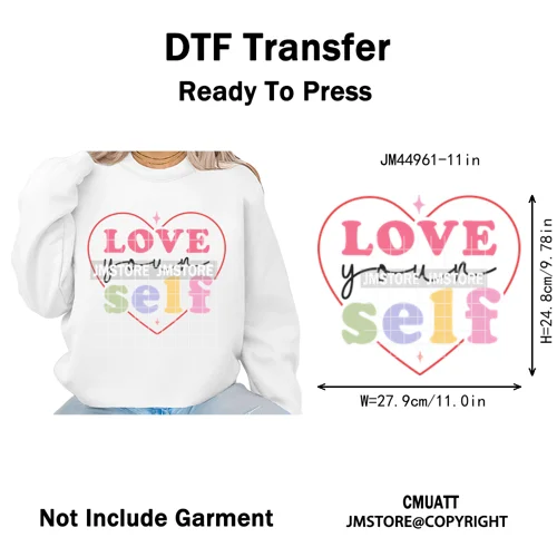 Self Love Club Mental Health Quotes Positive Inspirational Iron on Washable DTF Transfers Stickers Ready to Press for Clothing