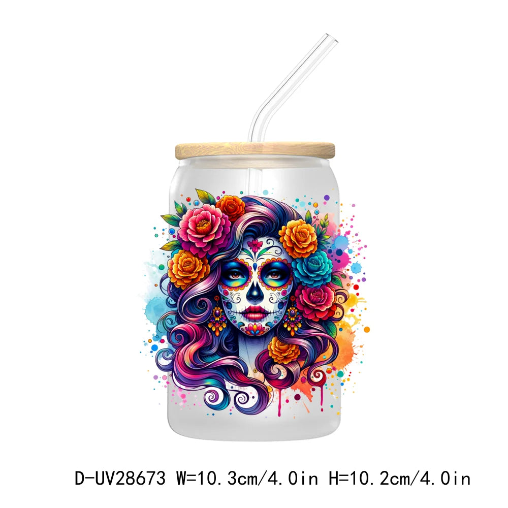 La Mexicana Latina Tarot Card UV DTF Transfer Stickers Decals For Libbey Cold Cups Mugs Tumbler Waterproof Floral Sugar Skulls