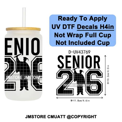 My Last First Day Senior 2026 UV DTF Cup Decals Ready To Apply Transfer Stickers Durable Custom Labels For Libbey Glass Can Mug