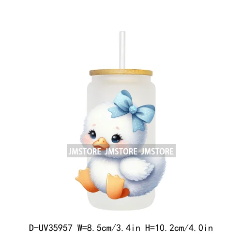 Coquette Bow Cute Animals UV DTF Transfer Stickers Decals Ready To Apply Waterproof Print For 16OZ Libbey Glass Can Cups Tumbler