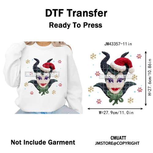 Cute Faux Knitting Yarn Princess Cartoon Character Christmas Holiday Iron on DTF Transfers Stickers Ready to Press for Hoodies