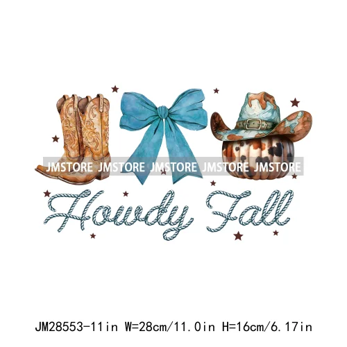 Howdy Western Boots Hat Fall Season Cowhide Leopard Pumpkin Coquette Bow Iron On DTF Transfer Sticker Ready To Press For Clothes