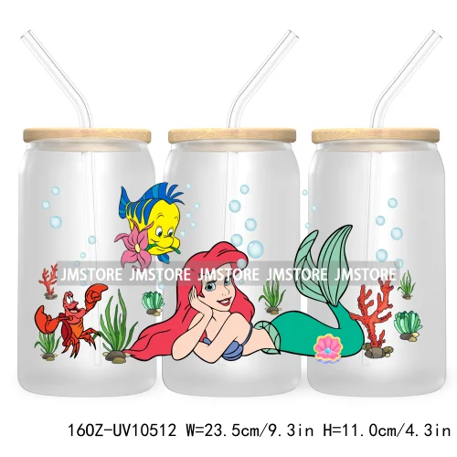 Cartoon Princess Floral Flowers 16OZ UV DTF Cup Wrap Transfer Stickers Custom Labels Waterproof For Libbey Glass Can Best Friend