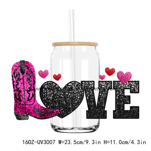 Faux Glitter Valentines In My Lover Era UV DTF Sticker For 16OZ Libbey Glass Cup Can Wrap Transfer Sticker Custom Label DIY Logo