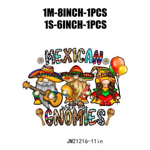 Let's Fiesta Love Mexico Cinco De Mayo La Mama Chingona Design Decals Mamacita Pinata Gnomizes DTF Transfer Stickers For T-shirt