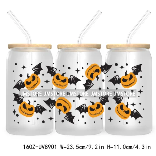 Cartoon Halloween Bat Pumpkin 16OZ UV DTF Cup Wrap Transfer Stickers Custom Labels Durable Waterproof Logo For Libbey Glass Can