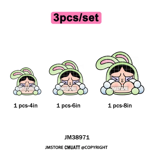 Cute Cry Tears Sad Girls Cartoon Dolls Love Designs Iron on DTF Washable Heat Transfers Stickers Ready to Press for Clothes Bags