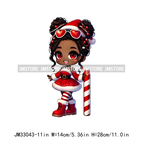 Cute Santa Hat Baby Afro Girls Coquette Bow Christmas Festive Holiday Iron On DTF Transfer Stickers Ready To Press For Clothing