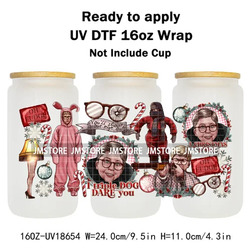 Christmas Movie Characters UV DTF Cup Wrap Ready To Apply Transfer Stickers Waterproof 16OZ Tumbler Wraps For Libbey Glass Can