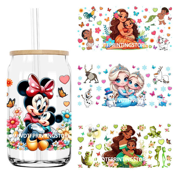 Cartoon Queen And Princess UV DTF Sticker For 16OZ Libbey Glass Cup Can Wrap Transfer Sticker Custom Label DIY Logo Mother's Day