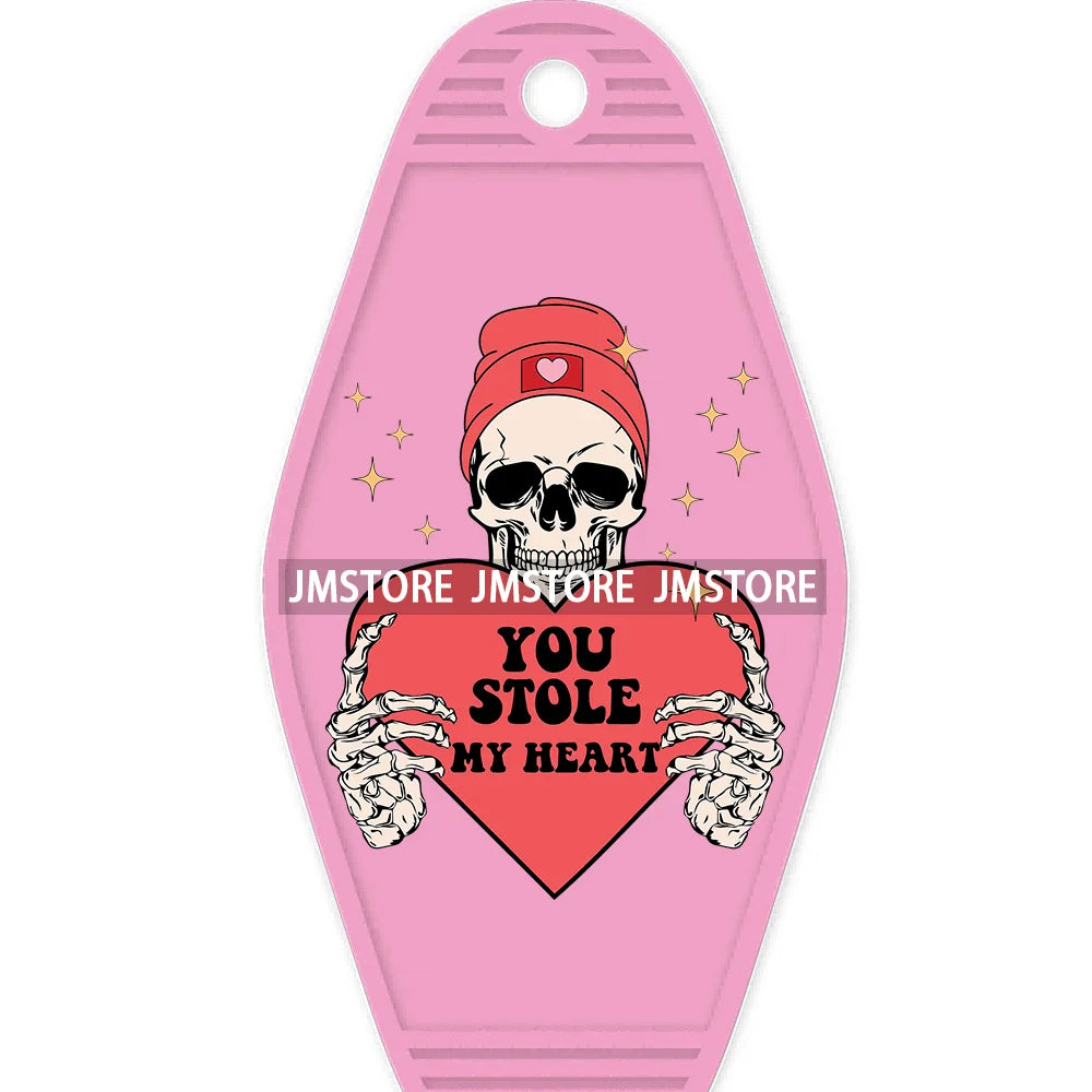 Loved To Death Skeleton Rose High Quality WaterProof UV DTF Stickers For Motel Hotel Keychain Blanks XOXO Valentines Day