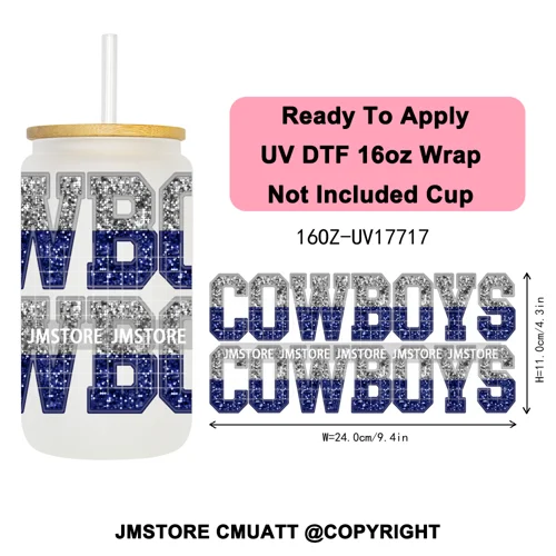 Faux Glitter American Football Game Day UV DTF Cup Wrap Ready To Apply Transfer Stickers 16OZ Tumbler Wraps For Libbey Glass Can