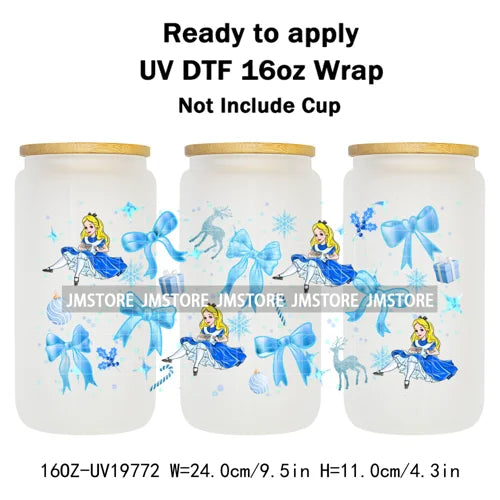Coquette Princess Christmas Gifts 16OZ UV DTF Cup Wraps Ready To Apply Waterproof Transfer Stickers For Libbey Glass Can Cartoon