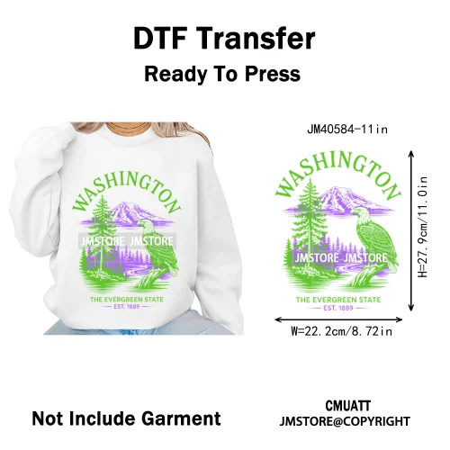 Funny US States Slogan Vacation Scenic Citycape Landmark Iron on DTF Washable Transfers Stickers Ready to Press for Textile Bags