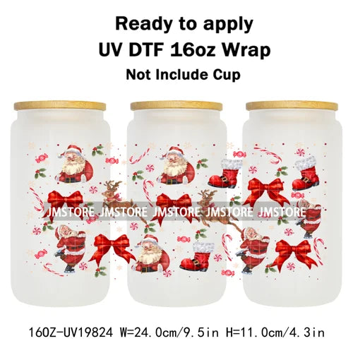 Coquette Christmas Tress Jingle Bells UV DTF Transfer Sticker Cup Tumbler Wrap DIY Labels For 16OZ Libbey Glass Bottle Mug Wraps
