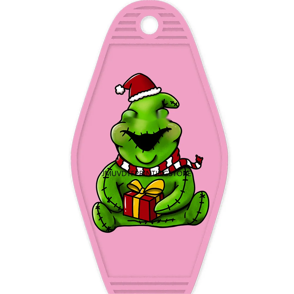 Christmas Cute Baby Green Guy With Santa Hat Gifts High Quality WaterProof UV DTF Sticker For Motel Hotel Keychain