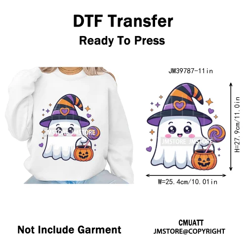 Spooky Coffee Lover Halloween Coquette Pumpkins Witches Ghost Iron on DTF Washable Transfers Stickers Ready to Press for Clothes