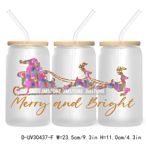 Merry And Bright Santa Baby New Year 16OZ UV Cup Wrap DTF Transfer Stickers For Libbey Glass Cups Tumbler Family Christmas Mommy