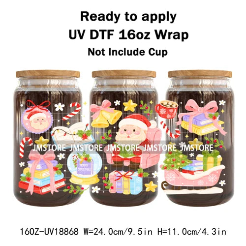 Funny Christmas Sweet Dessert UV DTF Cup Wrap Ready To Apply Transfer Sticker Waterproof 16OZ Tumbler Wraps For Libbey Glass Can