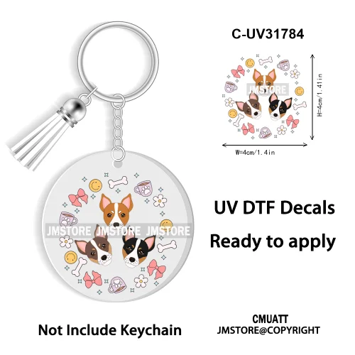 Dog Pet Mom Flower Bow Frame High Quality WaterProof Ready To Apply UV DTF Stickers For Round Circle Acrylic Keychain Keyring