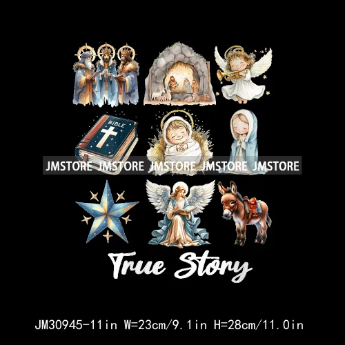 Christian Jesus True Story Religious Bible Verse Santa Christmas Saying Iron On DTF Transfer Stickers Ready To Press For Hoodies