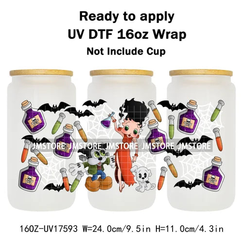Movies Characters Horror Halloween Cartoon 16OZ UV DTF Cup Wraps Ready To Apply Waterproof Transfer Sticker For Libbey Glass Can