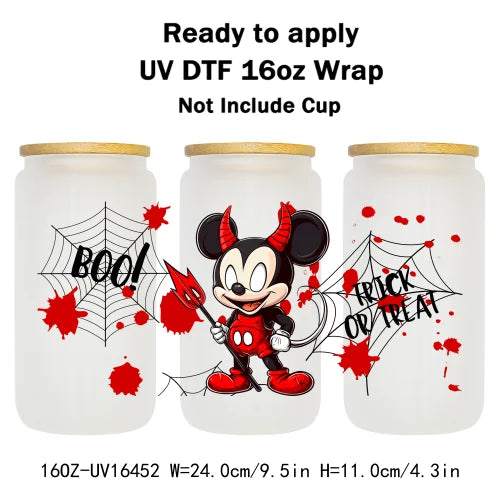 Cartoon Mouse Halloween Trick Or Treat UV DTF Stickers Ready To Transfer Cup Wrap Custom Prints For Libbey Can Glass Tumbler Mug