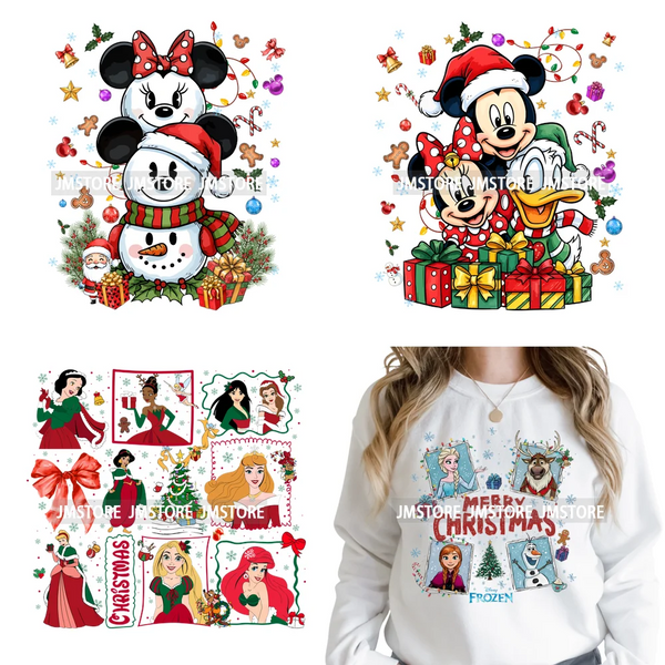 Very Merry Christmas Party Cartoon Princess Kids Friends Winter Gifts Iron on DTF Transfers Stickers Ready to Press for Textiles