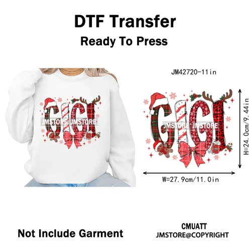 Colorful Christmas Mama Claus Coquette Candy Cane Santa Iron on DTF Washable Transfers Stickers Ready to Press for T-shirts
