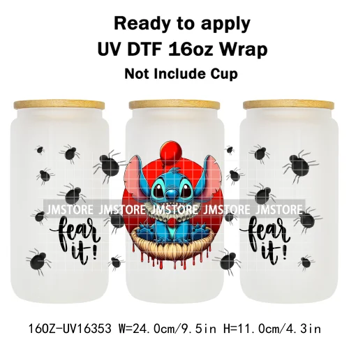 Horror Halloween Cartoon Killers 16OZ UV DTF Cup Wraps Ready To Apply Waterproof Transfer Stickers For Libbey Glass Can Tumbler