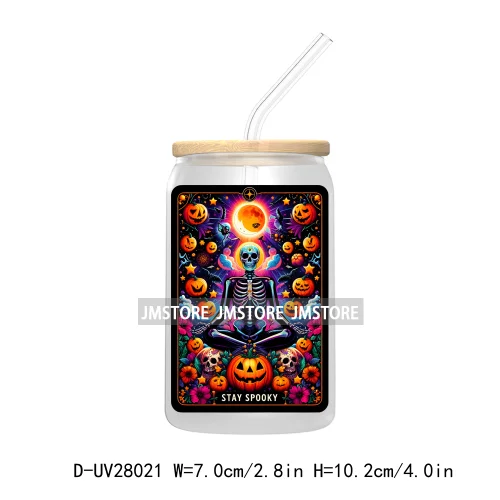 Cute Ghost Tarot Card Halloween UV DTF Transfer Stickers Decals For Libbey Cold Cups Mugs Tumbler Waterproof Craft Spooky Vibes