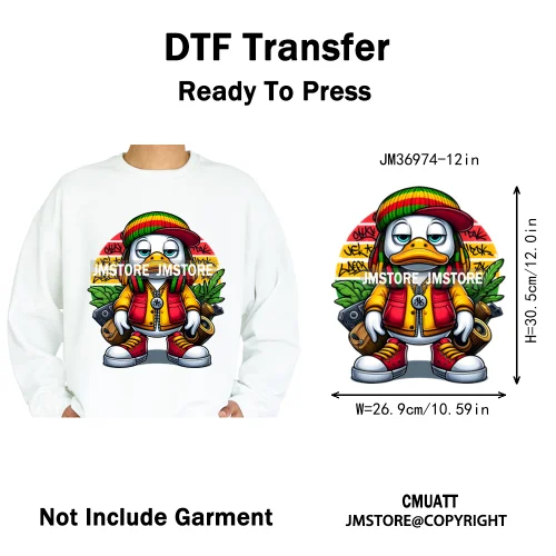 12in Cool Urban Trap Style King Animal Rich Ducks With Gold Chain Iron on DTF Heat Transfer Sticker Ready to Press for Clothing