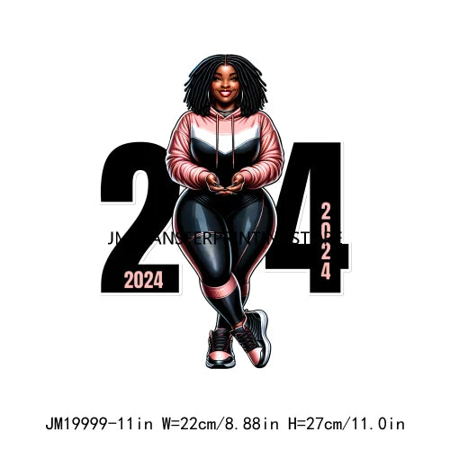 New Years African American Beautiful Black Curvy Women Melanin 2024 Streetwear Urban Girls DTF Transfers Stickers For Sweatshirt