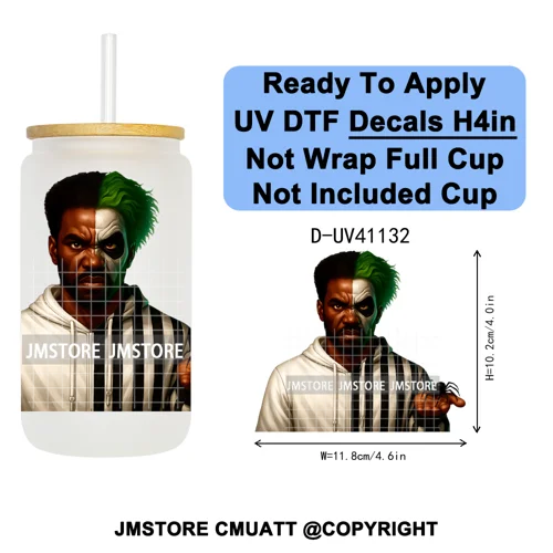 Black Horror Dad Halloween Spooky Daddy UV DTF Decals Ready To Apply Waterproof Transfer Stickers For 16OZ Libbey Glass Can Cups