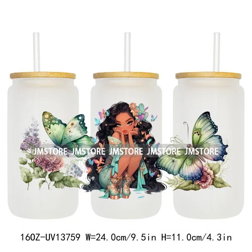 Floral Butterfly Girl Woman UV DTF Stickers Ready to Transfer Cup Wrap Custom Labels DIY Craft For Libbey Can Glass Tumblers Mug